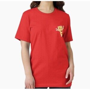 Happy Pepperoni Pizza Design EssentialT-Shirt Red Medium Short Sleeve